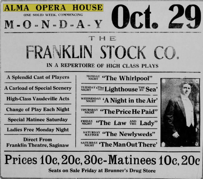 Alma Opera House - October 1917 Ad